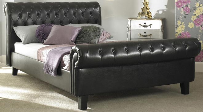 leather sleigh bed