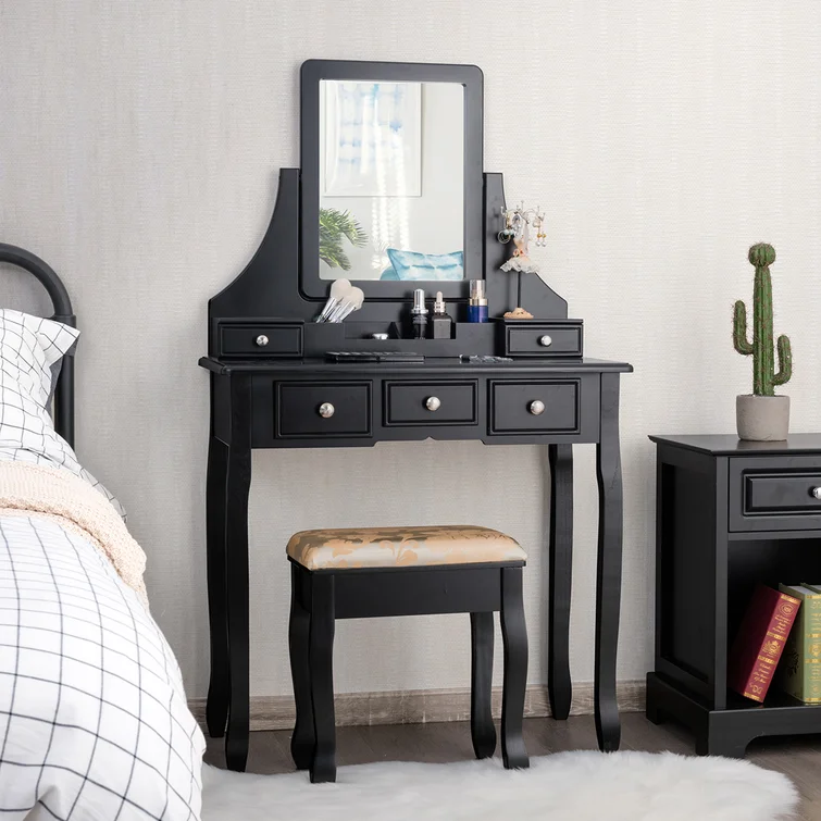 black dressing table with mirror